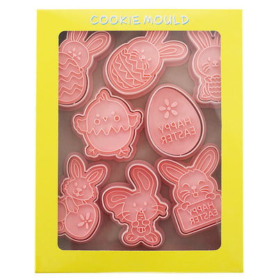 Easter Cookie Cutter Set Cartoon Bunny & Egg Biscuit Mold (8-Piece Set) Plastic Baking Press