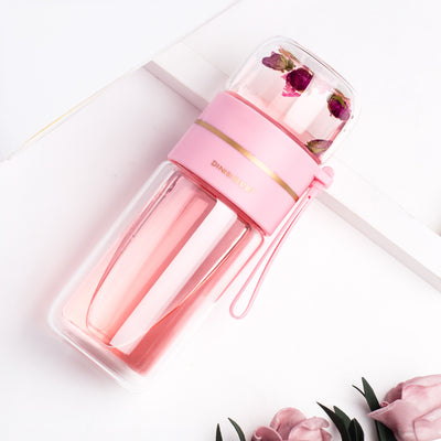 Double Wall Glass Water Bottle with Tea Infuser Leakproof Borosilicate Tea Separation Bottle (400–450ml)
