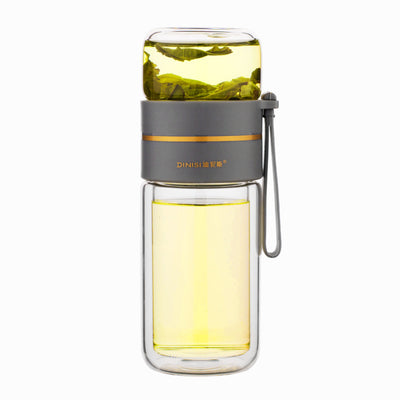 Double Wall Glass Water Bottle with Tea Infuser Leakproof Borosilicate Tea Separation Bottle (400–450ml)