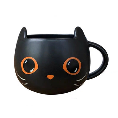 Pumpkin Covered Ceramic Mug with Spoon Creative Cat Shape Couple Gift Cup 301–400ml