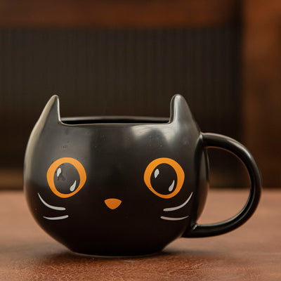 Pumpkin Covered Ceramic Mug with Spoon Creative Cat Shape Couple Gift Cup 301–400ml