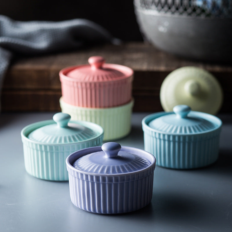 Nordic Style Ceramic Baking Bowl with Lid Mini Porcelain Oven Dish for Desserts, Sauces & Sides