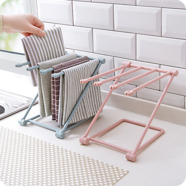 Foldable Dishcloth & Towel Rack Punch-Free Kitchen Organizer Shelf (Space-Saving Design)