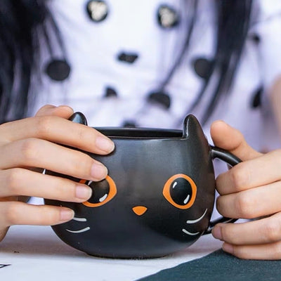 Pumpkin Covered Ceramic Mug with Spoon Creative Cat Shape Couple Gift Cup 301–400ml