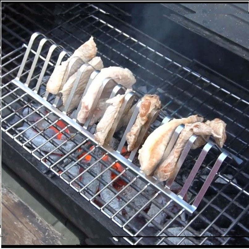 Stainless Steel BBQ Rib Rack Portable Grill Holder for Smoking, Roasting & Outdoor Barbecue