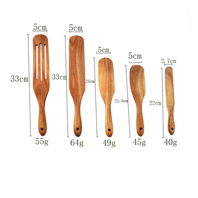 Acacia Teak Wooden Spatula Kitchen Utensil Set Bamboo Cooking Tools for Non-Stick Cookware