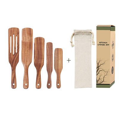 Acacia Teak Wooden Spatula Kitchen Utensil Set Bamboo Cooking Tools for Non-Stick Cookware