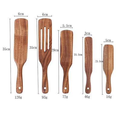Acacia Teak Wooden Spatula Kitchen Utensil Set Bamboo Cooking Tools for Non-Stick Cookware