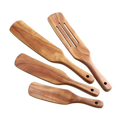 Acacia Teak Wooden Spatula Kitchen Utensil Set Bamboo Cooking Tools for Non-Stick Cookware