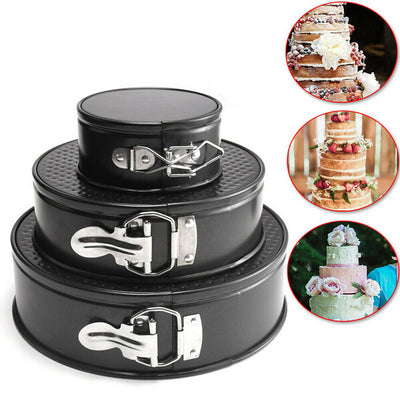 3PCS Non-Stick Springform Cake Pan Set Round Carbon Steel Baking Molds for Tiered Cakes