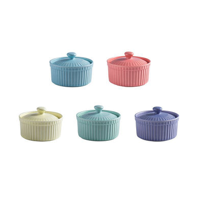Nordic Style Ceramic Baking Bowl with Lid Mini Porcelain Oven Dish for Desserts, Sauces & Sides