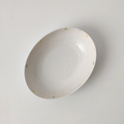 Japanese Dot Ceramic Plate Set Small Breakfast & Dessert Plates Irregular Oval & Round Porcelain Dishware