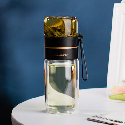 Double Wall Glass Water Bottle with Tea Infuser Leakproof Borosilicate Tea Separation Bottle (400–450ml)