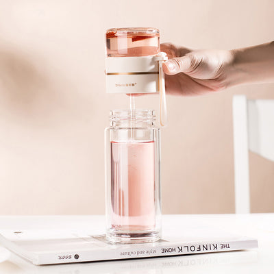 Double Wall Glass Water Bottle with Tea Infuser Leakproof Borosilicate Tea Separation Bottle (400–450ml)