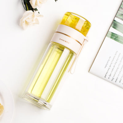 Double Wall Glass Water Bottle with Tea Infuser Leakproof Borosilicate Tea Separation Bottle (400–450ml)