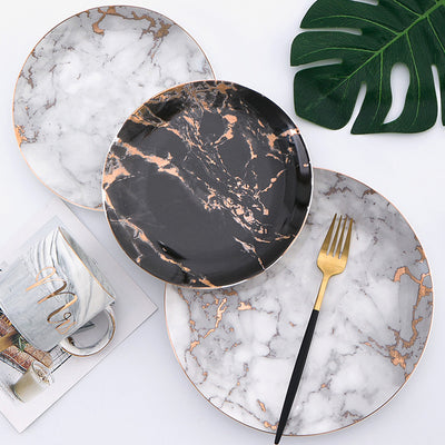 Western Ceramic Steak Plate with Gold Rim Elegant Dinner Serving Dish for Steak, Pasta & Main Course