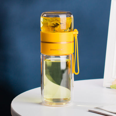Double Wall Glass Water Bottle with Tea Infuser Leakproof Borosilicate Tea Separation Bottle (400–450ml)