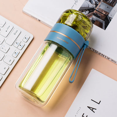 Double Wall Glass Water Bottle with Tea Infuser Leakproof Borosilicate Tea Separation Bottle (400–450ml)