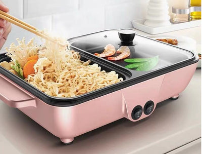 Multi-Function Electric Cooking Pot 1200W Non-Stick Frying Pan for Dorm, Shabu, Ramen & Quick Meals
