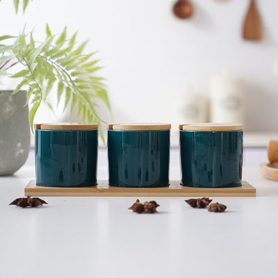 Japanese Style Ceramic Seasoning Jar Set (3PCS) Kitchen Spice Containers with Lid & Spoon