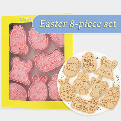 Easter Cookie Cutter Set Cartoon Bunny & Egg Biscuit Mold (8-Piece Set) Plastic Baking Press