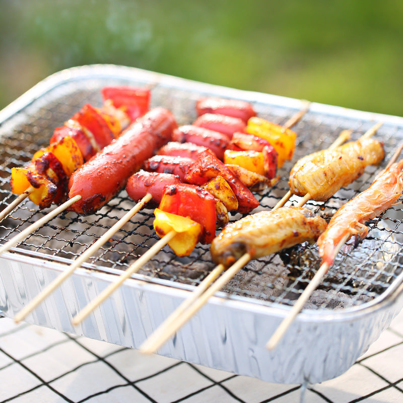 Portable Charcoal BBQ Grill Set Compact Outdoor Barbecue Stove with Charcoal & Skewers for 3–5 People
