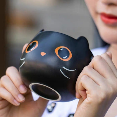 Pumpkin Covered Ceramic Mug with Spoon Creative Cat Shape Couple Gift Cup 301–400ml