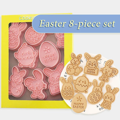 Easter Cookie Cutter Set Cartoon Bunny & Egg Biscuit Mold (8-Piece Set) Plastic Baking Press
