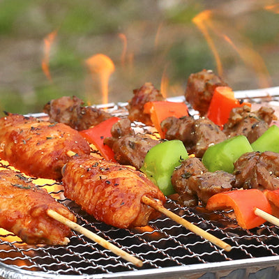 Portable Charcoal BBQ Grill Set Compact Outdoor Barbecue Stove with Charcoal & Skewers for 3–5 People