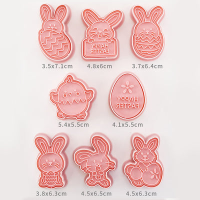 Easter Cookie Cutter Set Cartoon Bunny & Egg Biscuit Mold (8-Piece Set) Plastic Baking Press