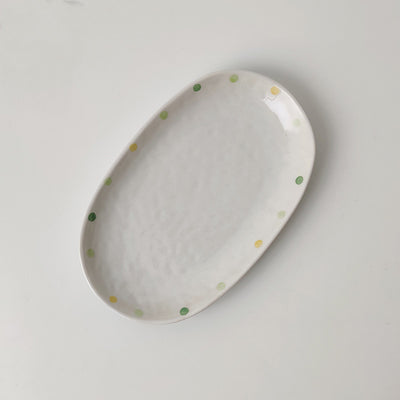 Japanese Dot Ceramic Plate Set Small Breakfast & Dessert Plates Irregular Oval & Round Porcelain Dishware