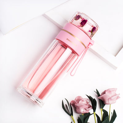 Double Wall Glass Water Bottle with Tea Infuser Leakproof Borosilicate Tea Separation Bottle (400–450ml)