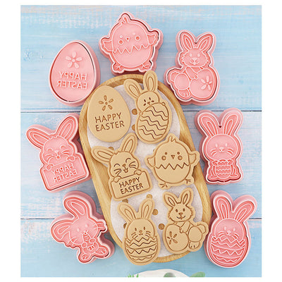 Easter Cookie Cutter Set Cartoon Bunny & Egg Biscuit Mold (8-Piece Set) Plastic Baking Press