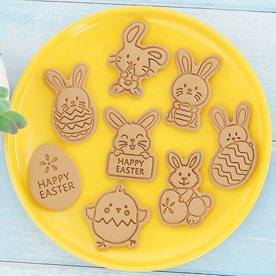 Easter Cookie Cutter Set Cartoon Bunny & Egg Biscuit Mold (8-Piece Set) Plastic Baking Press